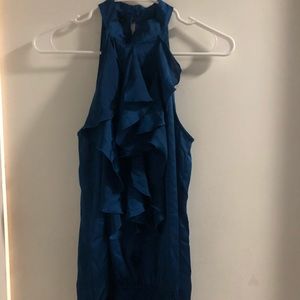 Blue silk blouse with ruffle detail
